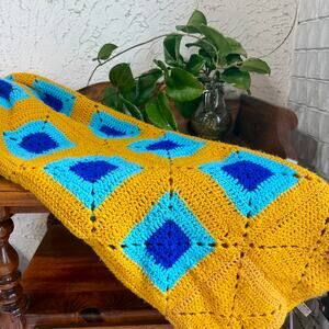 Vintage Crochet Granny Square Afghan Throw